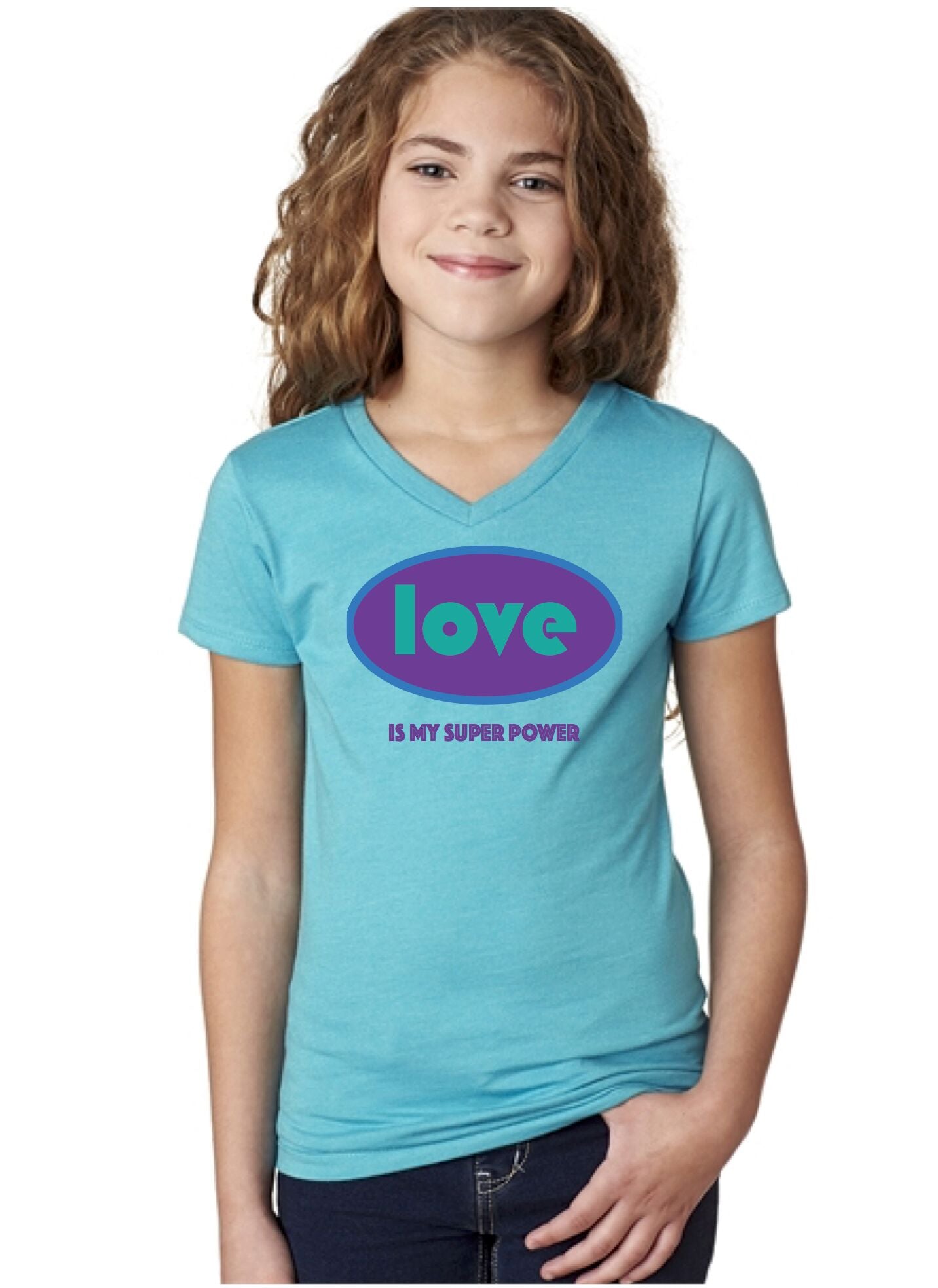 Love is My Superpower Kids Tee (aqua)
